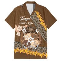 Personalised Tonga Language Week Family Matching Tank Maxi Dress and Hawaiian Shirt Malo e Lelei Tongan Ngatu Pattern - Brown LT14 Dad's Shirt - Short Sleeve Brown - Polynesian Pride
