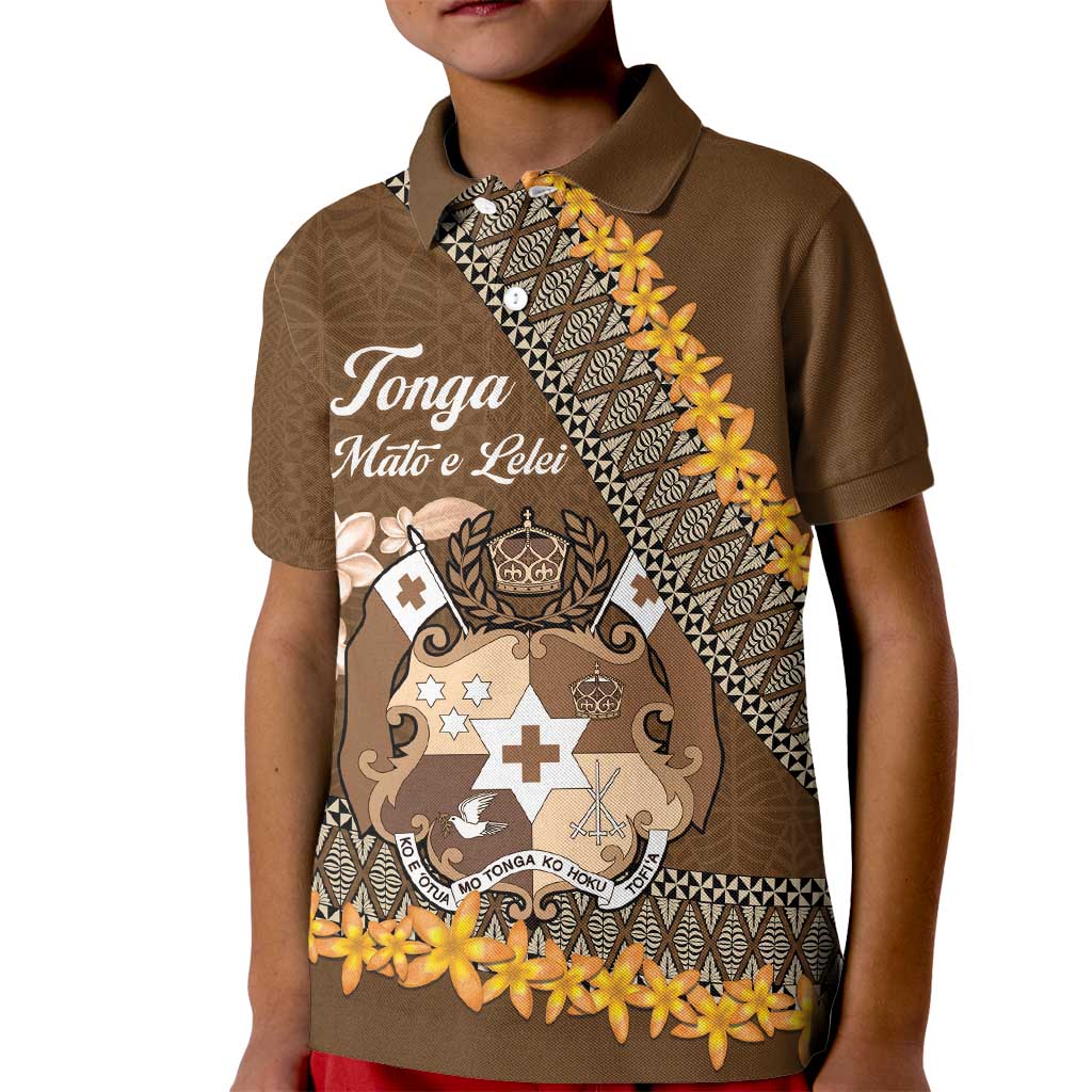 Personalised Tonga Language Week Kid Polo Shirt Malo e Lelei Tongan Ngatu Pattern - Brown LT14 Kid Brown - Polynesian Pride