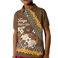 Personalised Tonga Language Week Kid Polo Shirt Malo e Lelei Tongan Ngatu Pattern - Brown LT14 Kid Brown - Polynesian Pride