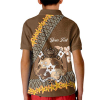 Personalised Tonga Language Week Kid Polo Shirt Malo e Lelei Tongan Ngatu Pattern - Brown LT14 - Polynesian Pride