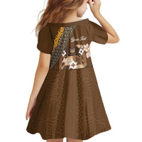 Personalised Tonga Language Week Kid Short Sleeve Dress Malo e Lelei Tongan Ngatu Pattern - Brown LT14 - Polynesian Pride
