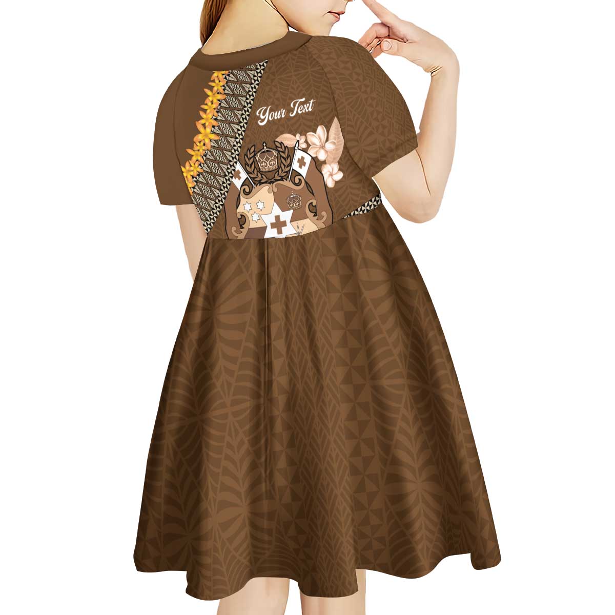 Personalised Tonga Language Week Kid Short Sleeve Dress Malo e Lelei Tongan Ngatu Pattern - Brown LT14 - Polynesian Pride