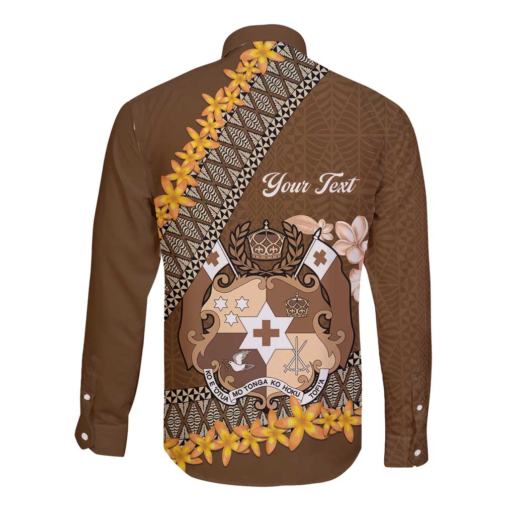Personalised Tonga Language Week Long Sleeve Button Shirt Malo e Lelei Tongan Ngatu Pattern - Brown LT14 - Polynesian Pride