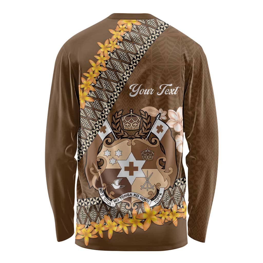 Personalised Tonga Language Week Long Sleeve Shirt Malo e Lelei Tongan Ngatu Pattern - Brown