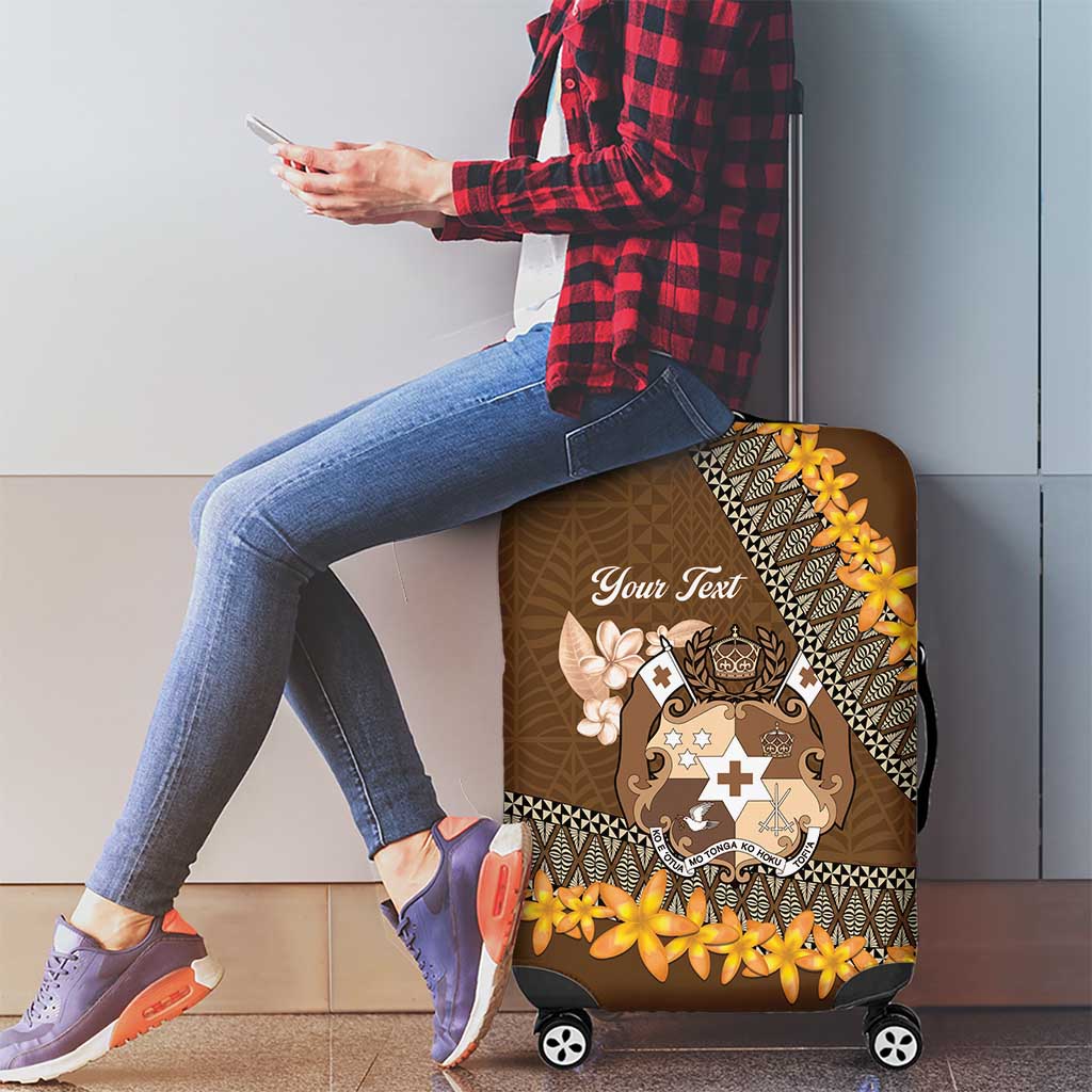 Personalised Tonga Language Week Luggage Cover Malo e Lelei Tongan Ngatu Pattern - Brown LT14 - Polynesian Pride