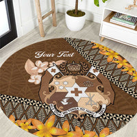 Personalised Tonga Language Week Round Carpet Malo e Lelei Tongan Ngatu Pattern - Brown LT14 Brown - Polynesian Pride