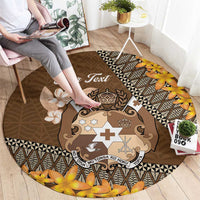 Personalised Tonga Language Week Round Carpet Malo e Lelei Tongan Ngatu Pattern - Brown LT14 - Polynesian Pride
