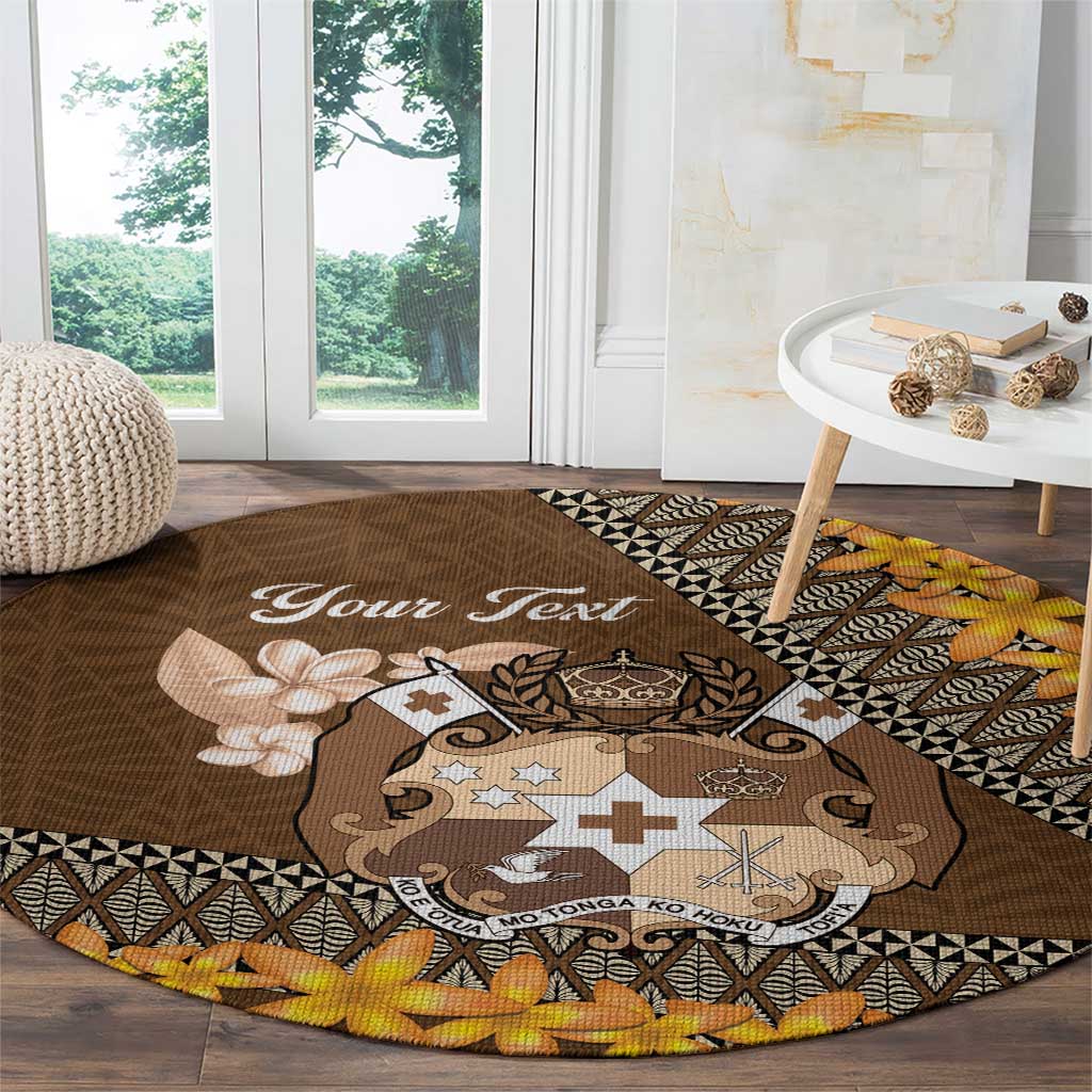 Personalised Tonga Language Week Round Carpet Malo e Lelei Tongan Ngatu Pattern - Brown LT14 - Polynesian Pride