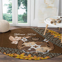 Personalised Tonga Language Week Round Carpet Malo e Lelei Tongan Ngatu Pattern - Brown LT14 - Polynesian Pride