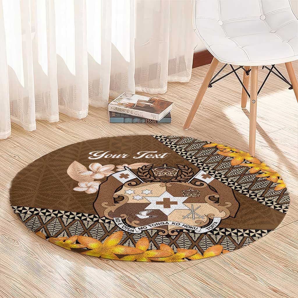 Personalised Tonga Language Week Round Carpet Malo e Lelei Tongan Ngatu Pattern - Brown LT14 - Polynesian Pride