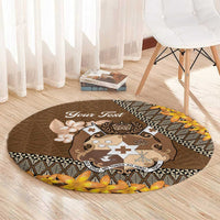 Personalised Tonga Language Week Round Carpet Malo e Lelei Tongan Ngatu Pattern - Brown LT14 - Polynesian Pride