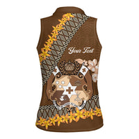 Personalised Tonga Language Week Women Sleeveless Polo Shirt Malo e Lelei Tongan Ngatu Pattern - Brown LT14 - Polynesian Pride