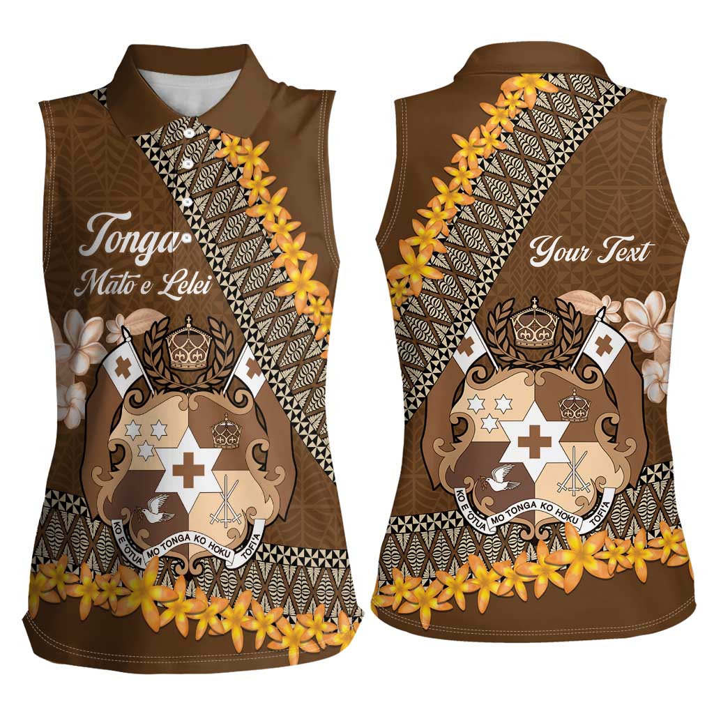 Personalised Tonga Language Week Women Sleeveless Polo Shirt Malo e Lelei Tongan Ngatu Pattern - Brown LT14 - Polynesian Pride