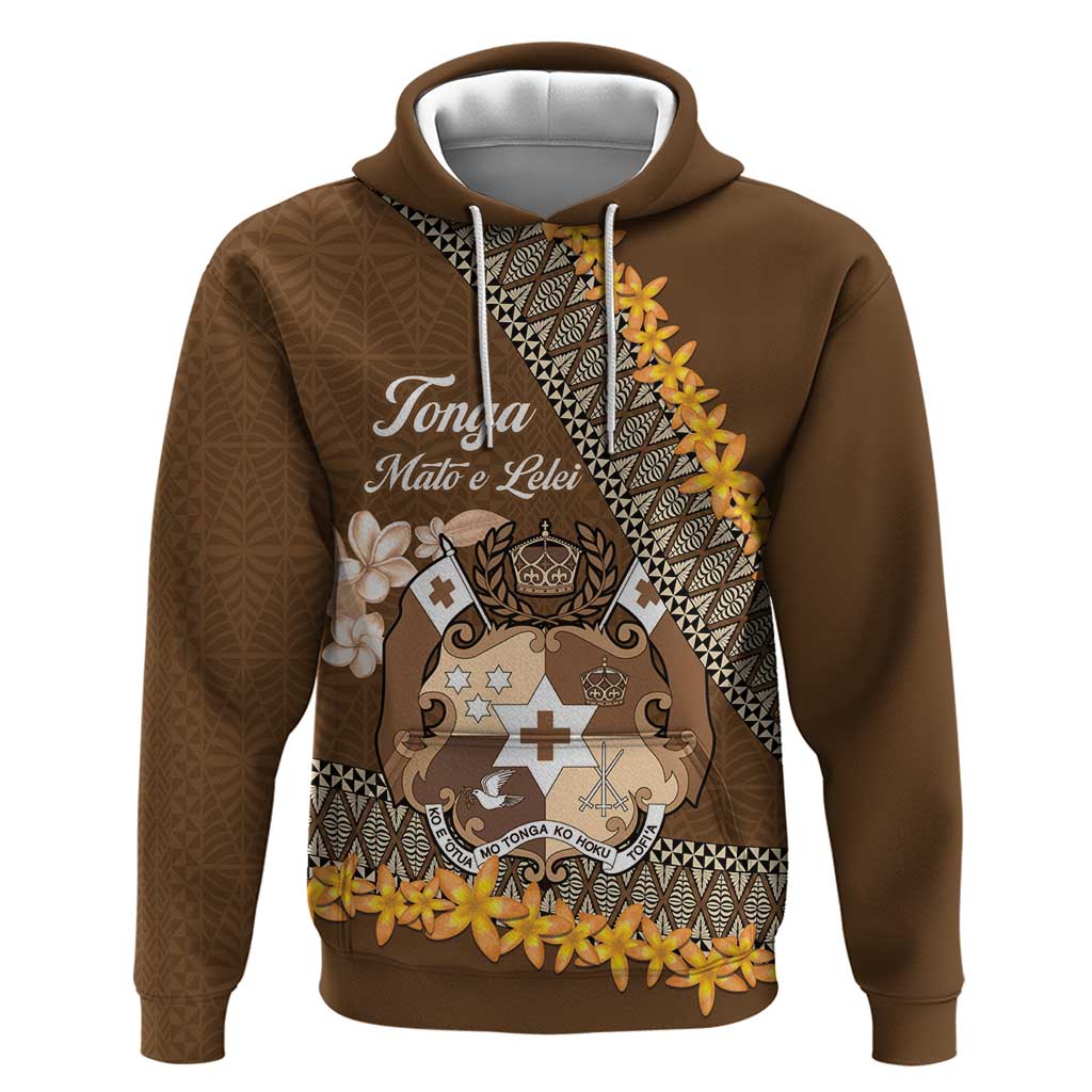 Personalised Tonga Language Week Zip Hoodie Malo e Lelei Tongan Ngatu Pattern - Brown