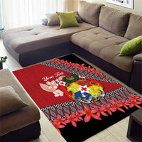 Personalised Tonga Language Week Area Rug Malo e Lelei Tongan Ngatu Pattern - Red LT14 - Polynesian Pride