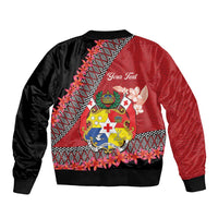 Personalised Tonga Language Week Bomber Jacket Malo e Lelei Tongan Ngatu Pattern - Red