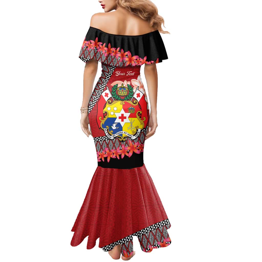 Personalised Tonga Language Week Family Matching Mermaid Dress and Hawaiian Shirt Malo e Lelei Tongan Ngatu Pattern - Red