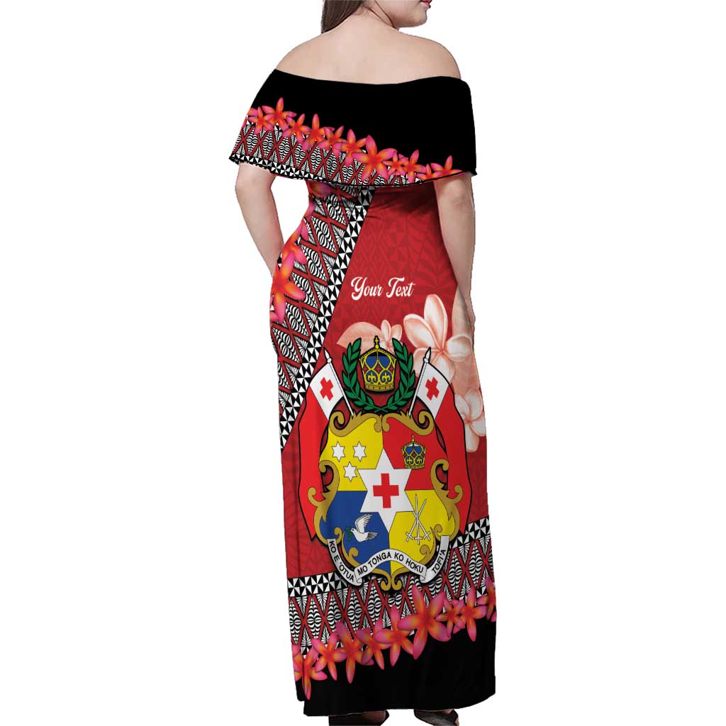 Personalised Tonga Language Week Family Matching Off Shoulder Maxi Dress and Hawaiian Shirt Malo e Lelei Tongan Ngatu Pattern - Red