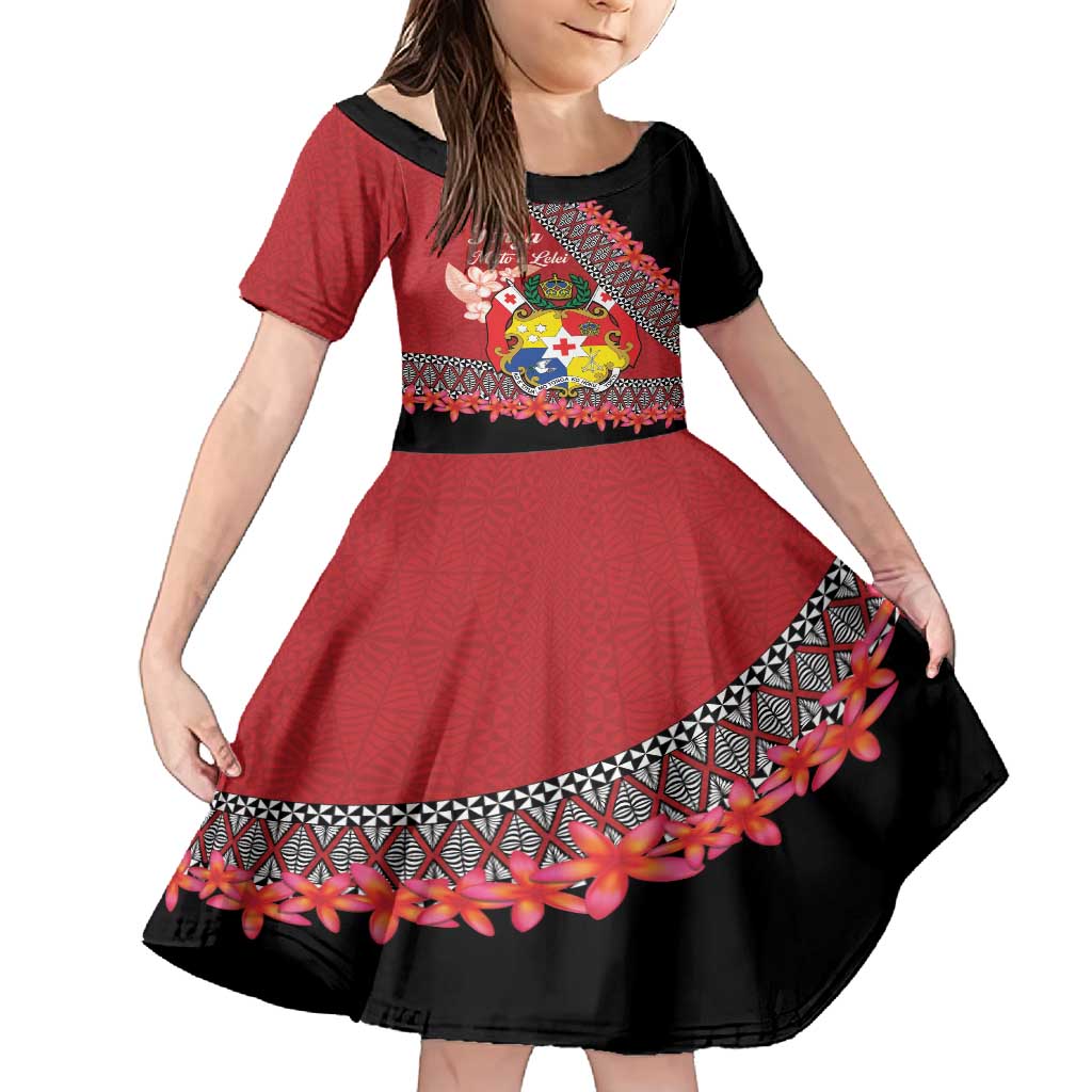 Personalised Tonga Language Week Family Matching Tank Maxi Dress and Hawaiian Shirt Malo e Lelei Tongan Ngatu Pattern - Red LT14 Daughter's Dress Red - Polynesian Pride
