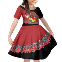 Personalised Tonga Language Week Family Matching Tank Maxi Dress and Hawaiian Shirt Malo e Lelei Tongan Ngatu Pattern - Red LT14 Daughter's Dress Red - Polynesian Pride