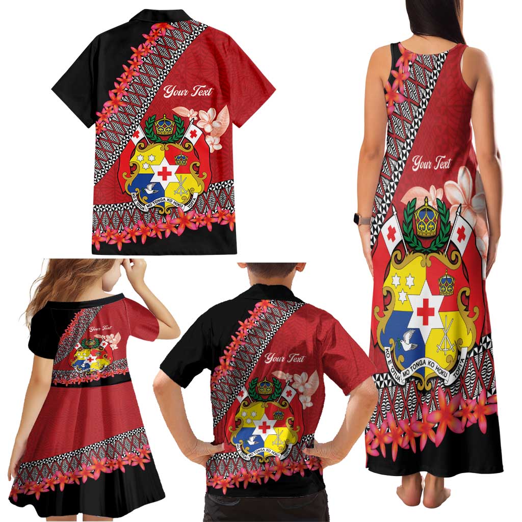 Personalised Tonga Language Week Family Matching Tank Maxi Dress and Hawaiian Shirt Malo e Lelei Tongan Ngatu Pattern - Red LT14 - Polynesian Pride