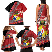 Personalised Tonga Language Week Family Matching Tank Maxi Dress and Hawaiian Shirt Malo e Lelei Tongan Ngatu Pattern - Red LT14 - Polynesian Pride