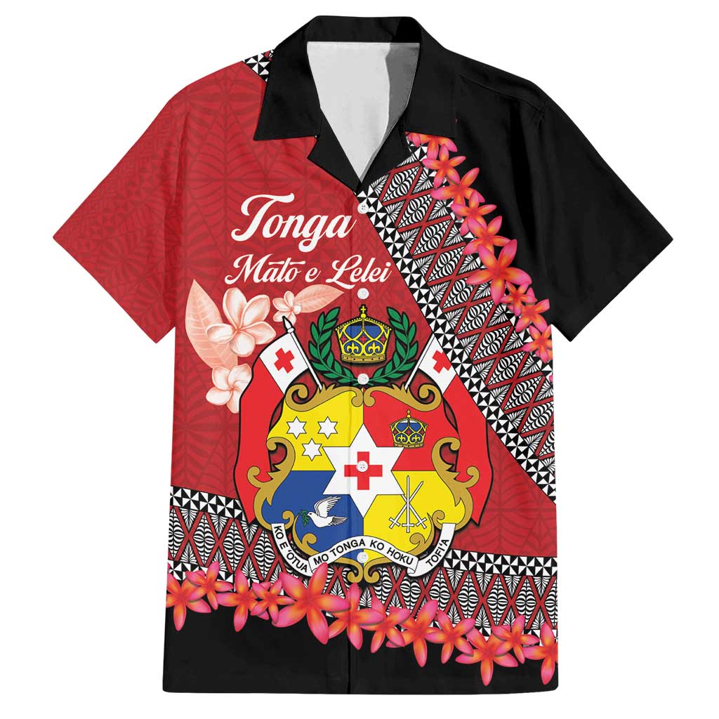 Personalised Tonga Language Week Family Matching Tank Maxi Dress and Hawaiian Shirt Malo e Lelei Tongan Ngatu Pattern - Red LT14 Dad's Shirt - Short Sleeve Red - Polynesian Pride