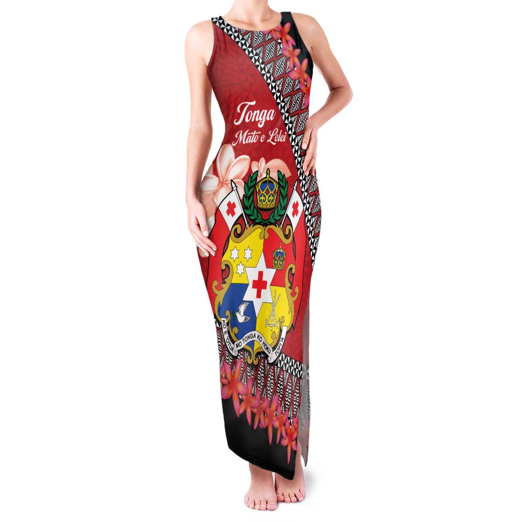 Personalised Tonga Language Week Family Matching Tank Maxi Dress and Hawaiian Shirt Malo e Lelei Tongan Ngatu Pattern - Red LT14 Mom's Dress Red - Polynesian Pride