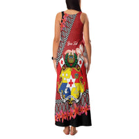 Personalised Tonga Language Week Family Matching Tank Maxi Dress and Hawaiian Shirt Malo e Lelei Tongan Ngatu Pattern - Red LT14 - Polynesian Pride