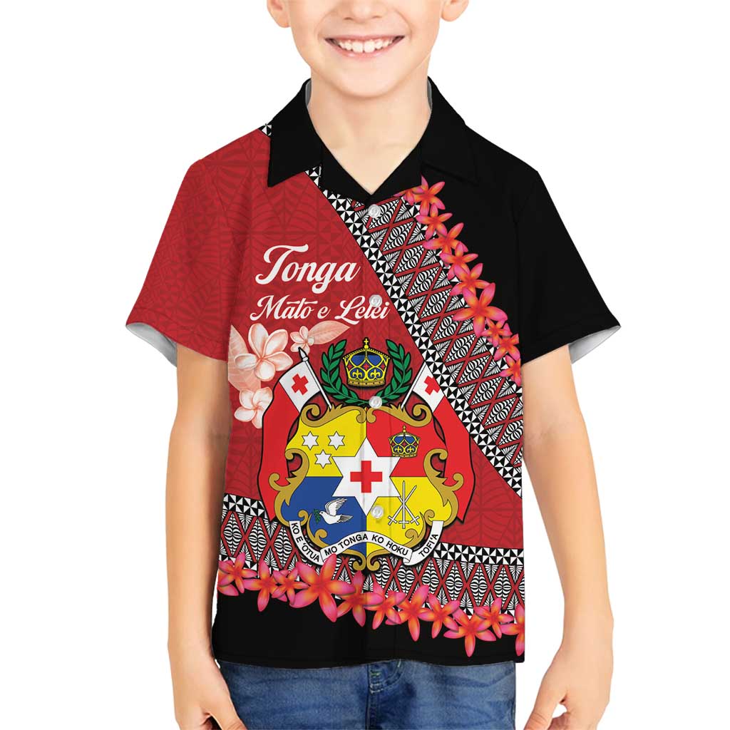 Personalised Tonga Language Week Family Matching Tank Maxi Dress and Hawaiian Shirt Malo e Lelei Tongan Ngatu Pattern - Red LT14 Son's Shirt Red - Polynesian Pride