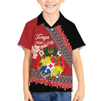 Personalised Tonga Language Week Family Matching Tank Maxi Dress and Hawaiian Shirt Malo e Lelei Tongan Ngatu Pattern - Red LT14 Son's Shirt Red - Polynesian Pride