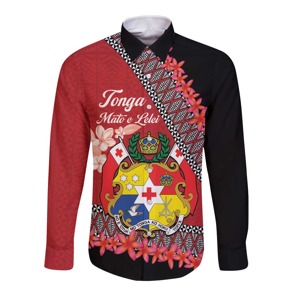 Personalised Tonga Language Week Long Sleeve Button Shirt Malo e Lelei Tongan Ngatu Pattern - Red LT14 Unisex Red - Polynesian Pride