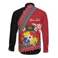 Personalised Tonga Language Week Long Sleeve Button Shirt Malo e Lelei Tongan Ngatu Pattern - Red LT14 - Polynesian Pride