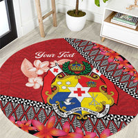 Personalised Tonga Language Week Round Carpet Malo e Lelei Tongan Ngatu Pattern - Red LT14 Red - Polynesian Pride