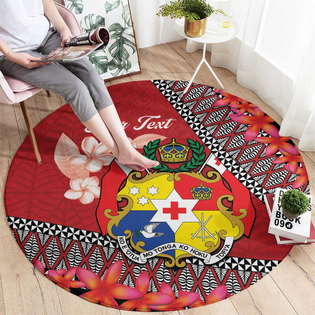 Personalised Tonga Language Week Round Carpet Malo e Lelei Tongan Ngatu Pattern - Red LT14 - Polynesian Pride