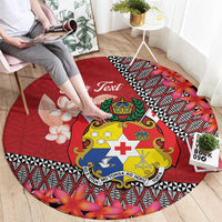 Personalised Tonga Language Week Round Carpet Malo e Lelei Tongan Ngatu Pattern - Red LT14 - Polynesian Pride