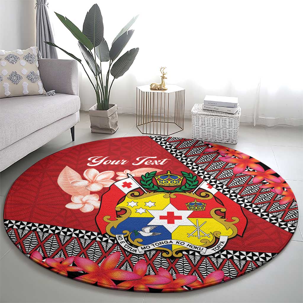 Personalised Tonga Language Week Round Carpet Malo e Lelei Tongan Ngatu Pattern - Red LT14 - Polynesian Pride