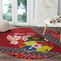 Personalised Tonga Language Week Round Carpet Malo e Lelei Tongan Ngatu Pattern - Red LT14 - Polynesian Pride