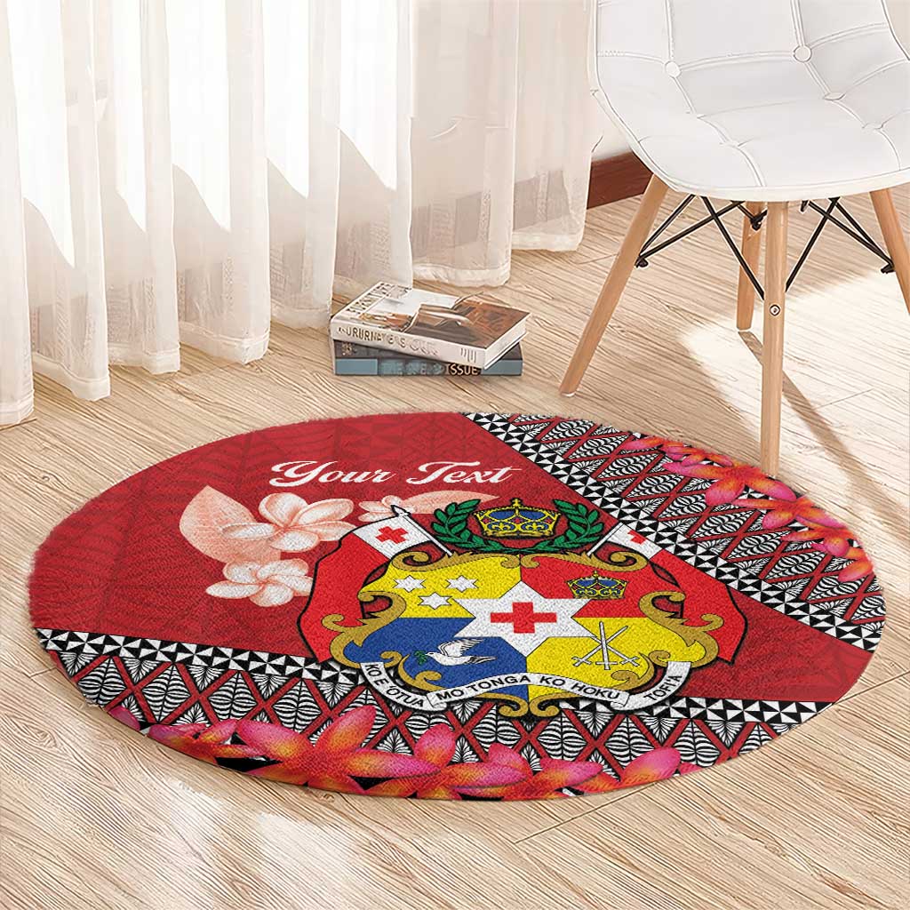 Personalised Tonga Language Week Round Carpet Malo e Lelei Tongan Ngatu Pattern - Red LT14 - Polynesian Pride