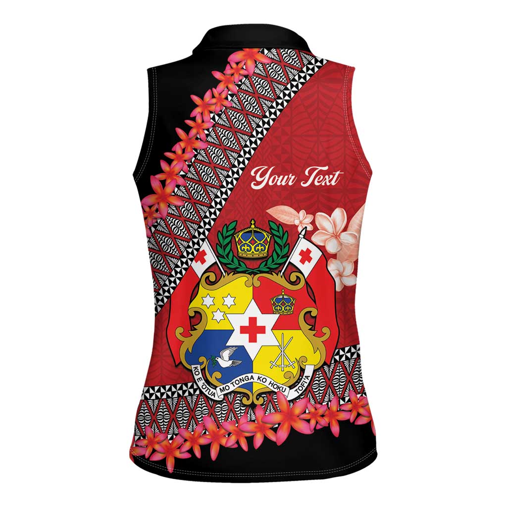 Personalised Tonga Language Week Women Sleeveless Polo Shirt Malo e Lelei Tongan Ngatu Pattern - Red LT14 - Polynesian Pride