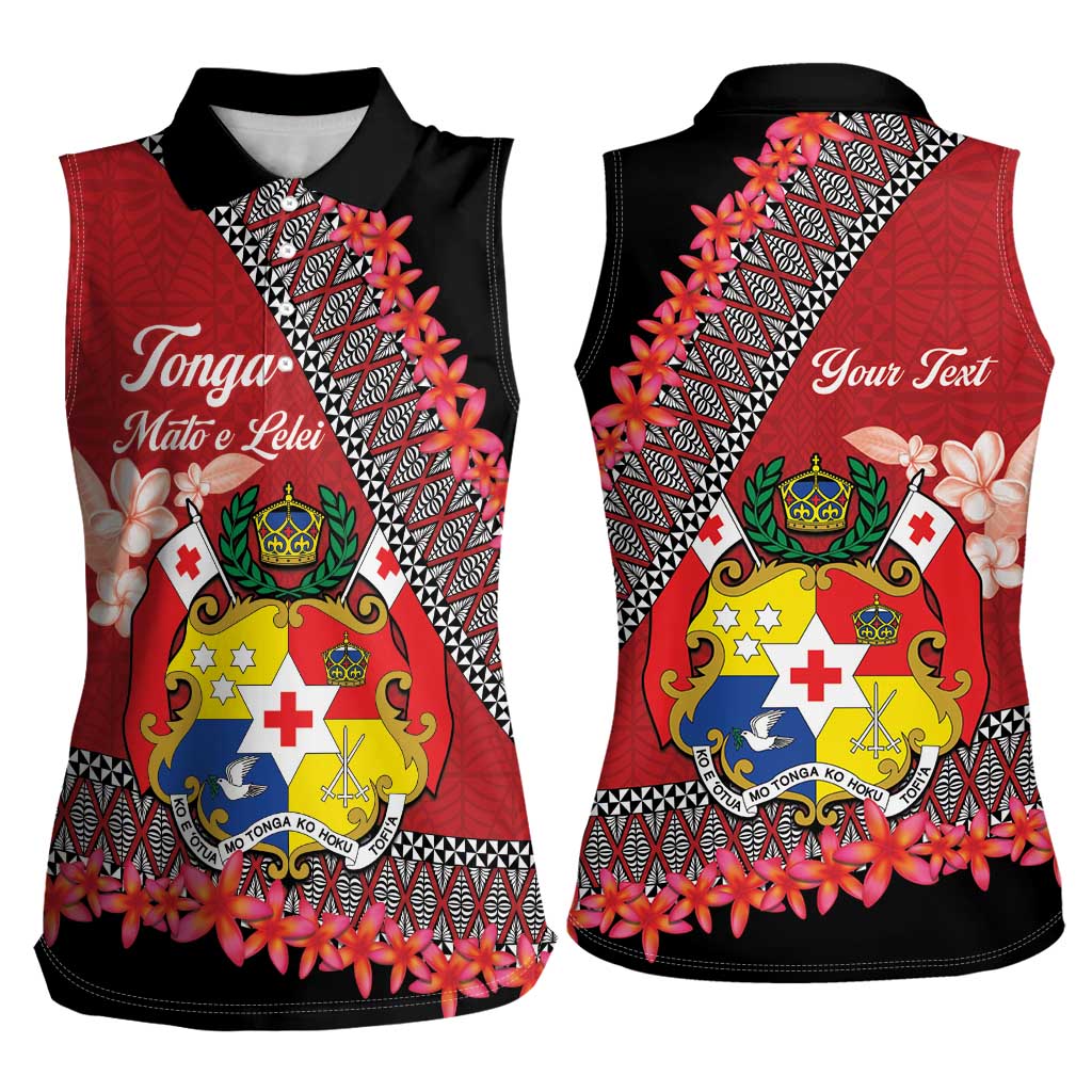 Personalised Tonga Language Week Women Sleeveless Polo Shirt Malo e Lelei Tongan Ngatu Pattern - Red LT14 - Polynesian Pride