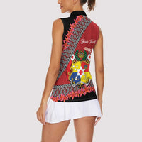 Personalised Tonga Language Week Women Sleeveless Polo Shirt Malo e Lelei Tongan Ngatu Pattern - Red LT14 - Polynesian Pride