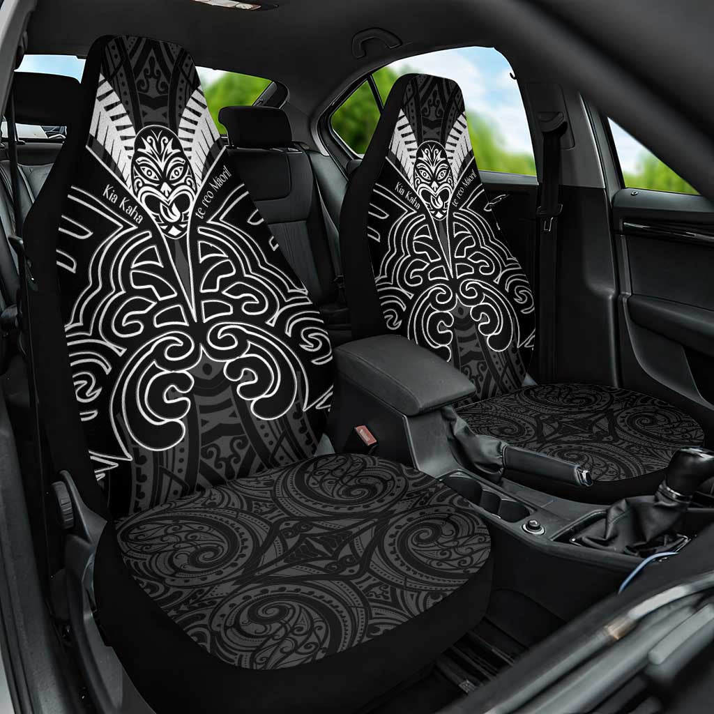 Kia Kaha Te Reo Maori Car Seat Cover Aotearoa Hei Tiki With Hongi LT14 One Size Black - Polynesian Pride