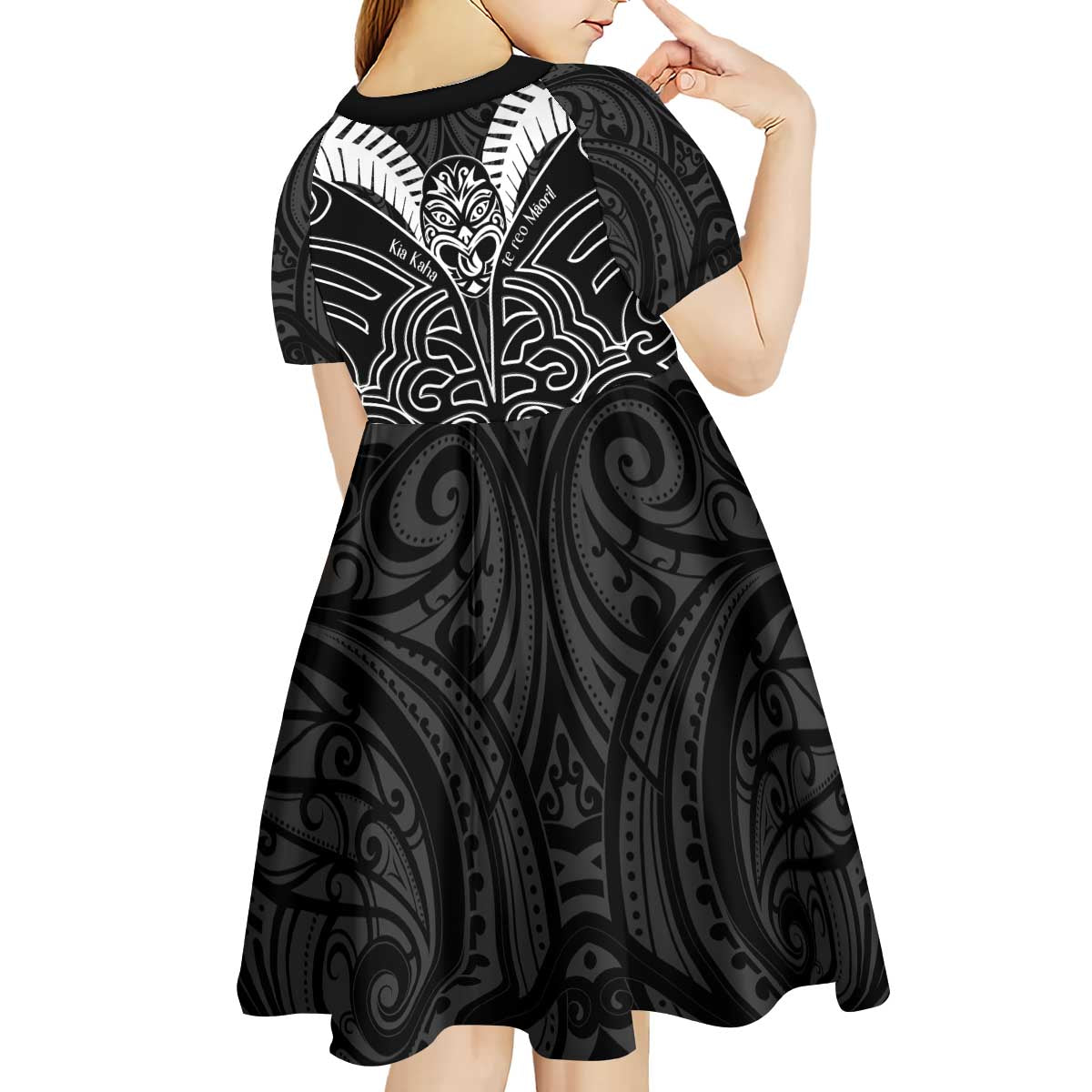 Kia Kaha Te Reo Maori Kid Short Sleeve Dress Aotearoa Hei Tiki With Hongi LT14 - Polynesian Pride