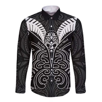 Kia Kaha Te Reo Maori Long Sleeve Button Shirt Aotearoa Hei Tiki With Hongi LT14 Unisex Black - Polynesian Pride