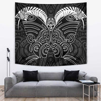 Kia Kaha Te Reo Maori Tapestry Aotearoa Hei Tiki With Hongi LT14 Black - Polynesian Pride