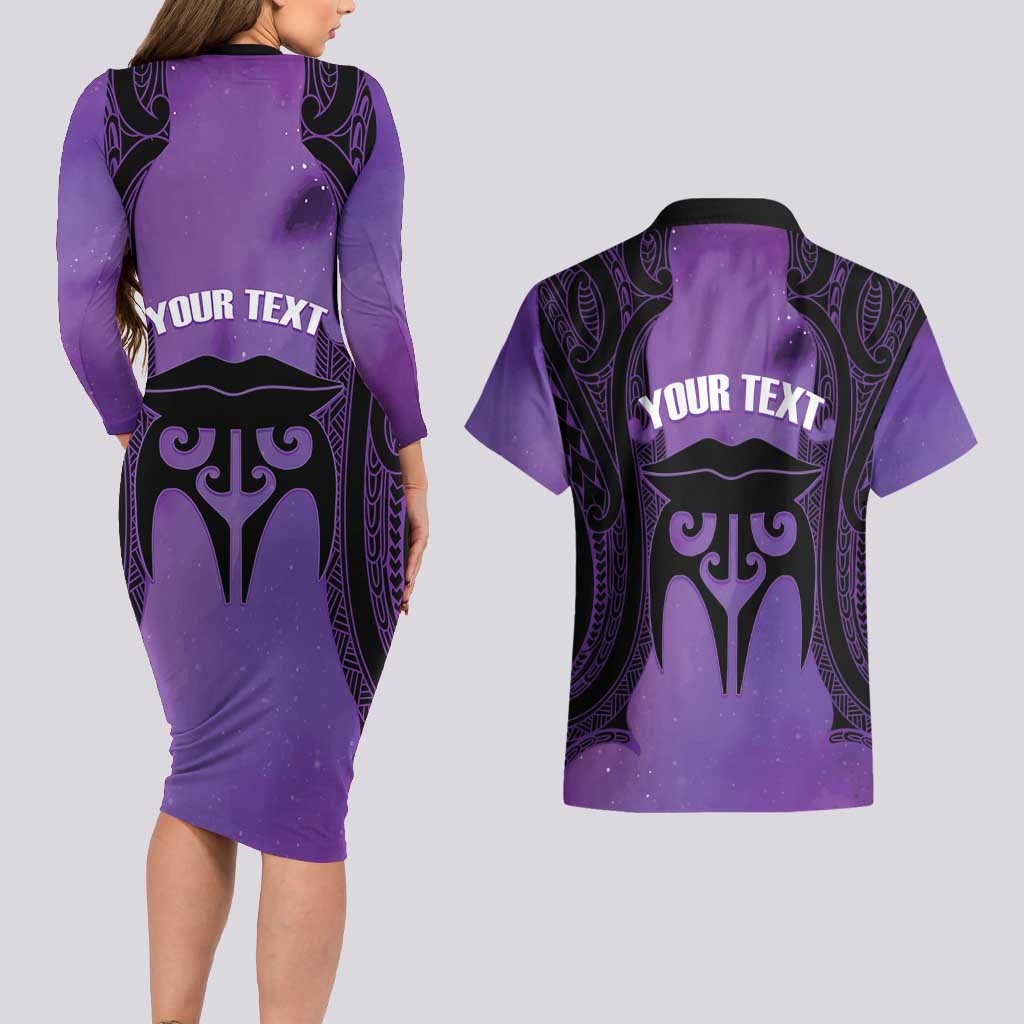 Personalised New Zealand Suffrage Day Couples Matching Long Sleeve Bodycon Dress and Hawaiian Shirt Maori Tattoo Galaxy Vibe - Polynesian Pride