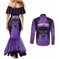 Personalised New Zealand Suffrage Day Couples Matching Mermaid Dress and Long Sleeve Button Shirt Maori Tattoo Galaxy Vibe - Polynesian Pride