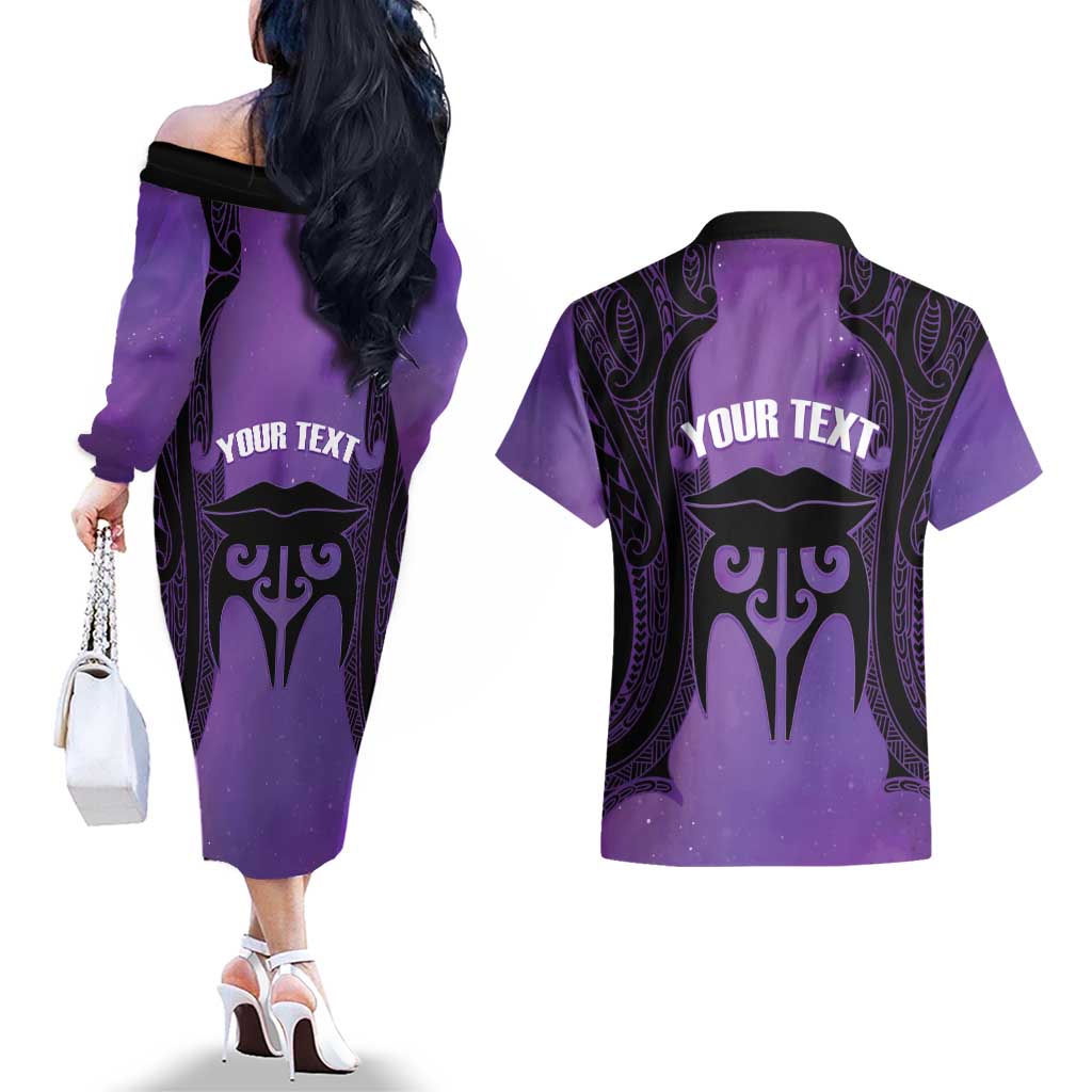 Personalised New Zealand Suffrage Day Couples Matching Off The Shoulder Long Sleeve Dress and Hawaiian Shirt Maori Tattoo Galaxy Vibe - Polynesian Pride