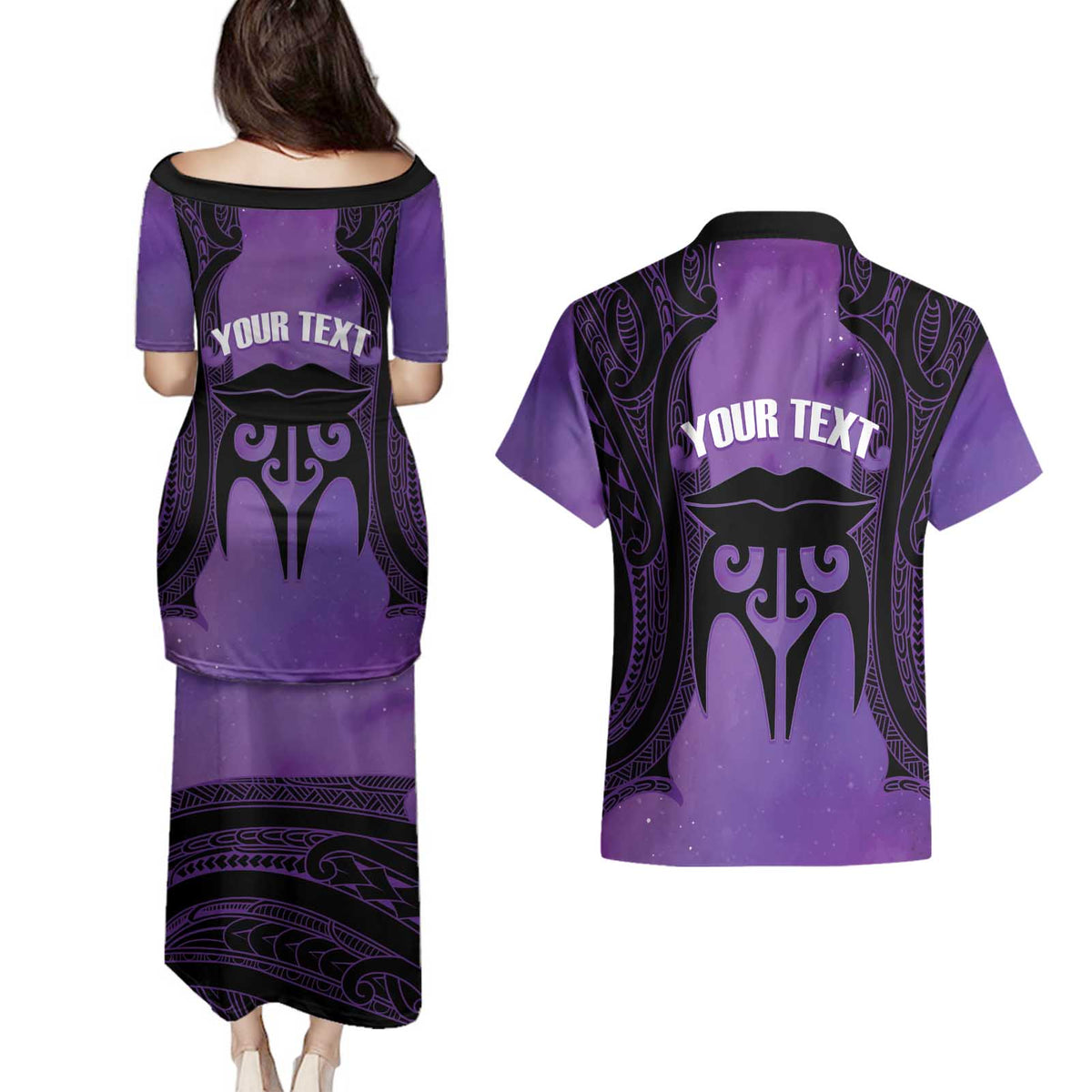 Personalised New Zealand Suffrage Day Couples Matching Puletasi and Hawaiian Shirt Maori Tattoo Galaxy Vibe - Polynesian Pride